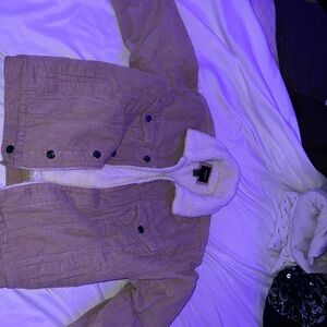 Forever 21 Tan Corduroy Jacket with White Sherpa Lining